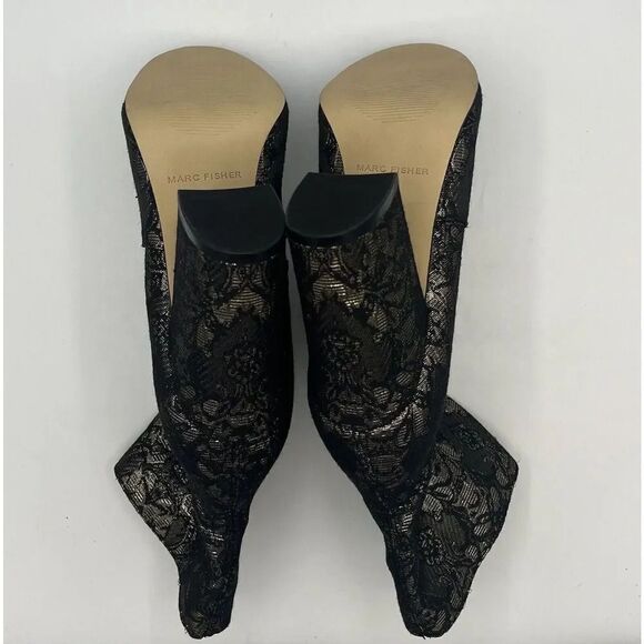 MARC FISHER Newbia Black/Gold Metallic Block Heel Booties Sz 8M New Without Box - Picture 8 of 12